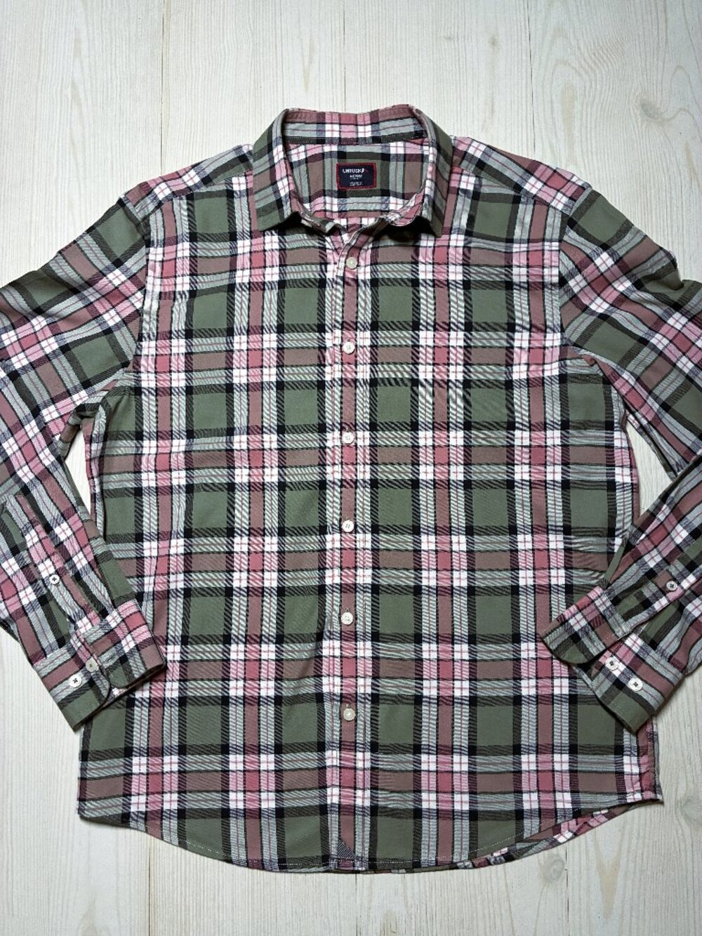 UNTUCKit "Larson" Green & Pink Plaid Cotton Flannel Button Up (41890) Size M